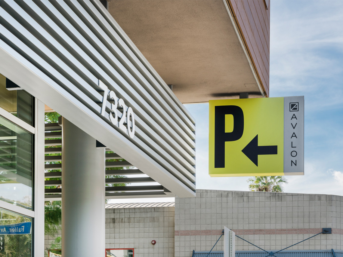 Avalon-Weho-6-apartments-parking-hanging-wayfinding-directional-sign-design
